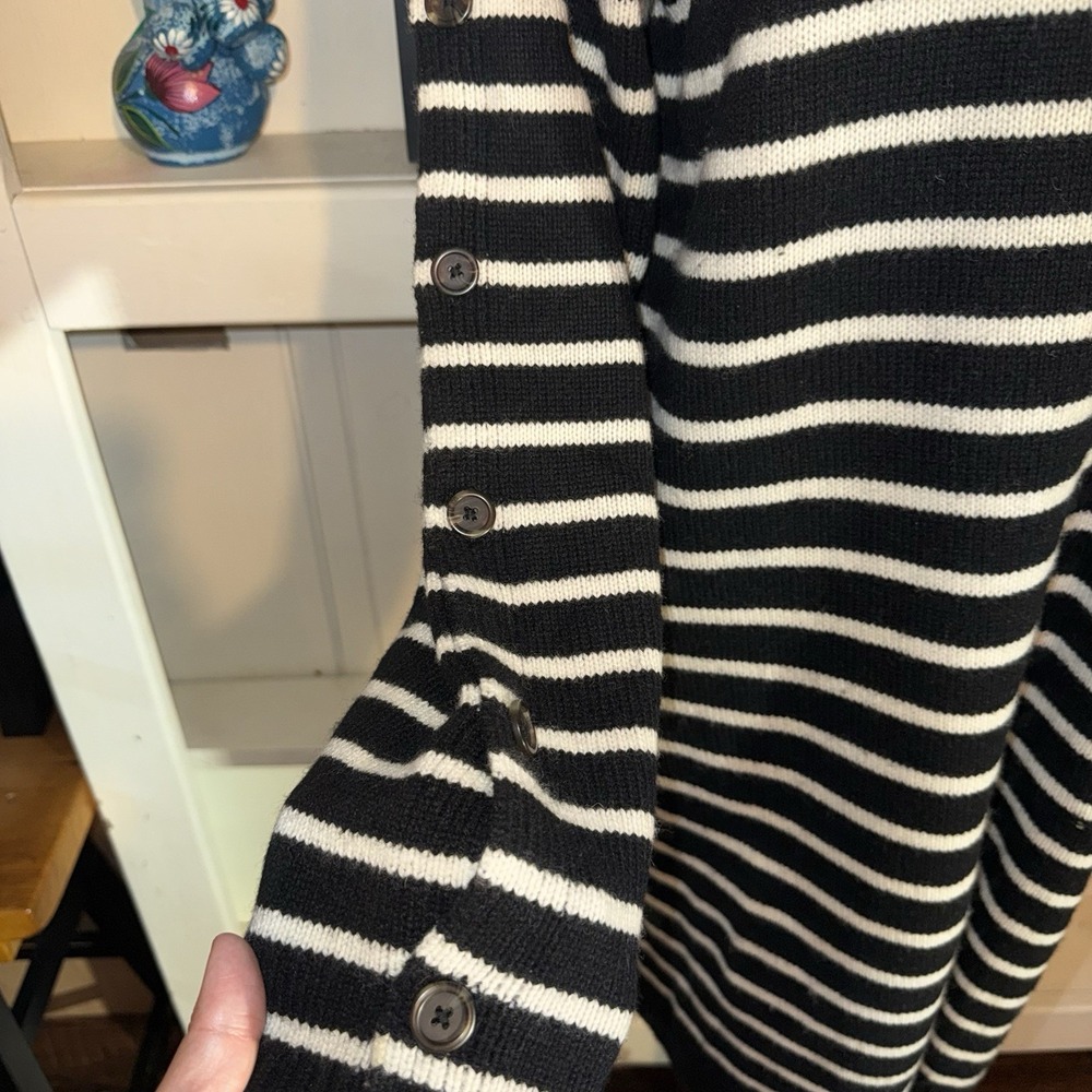 Madewell Black White Striped Button Sleeves Merino Wool Knit Sweater Dress Large - Picture 3 of 8